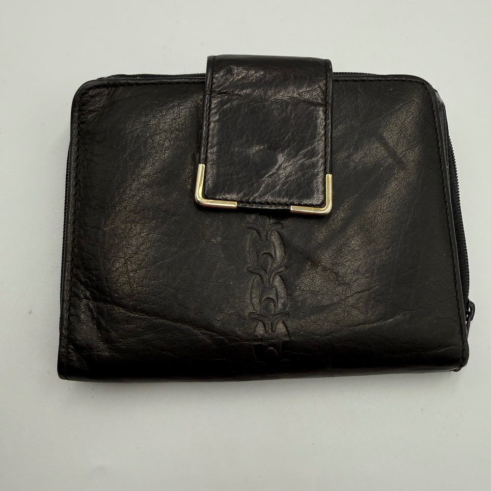 Vintage Y2K Black Genuine‎ Leather Zip Around Wallet Organizer Grunge